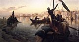 Joseph Farquharson Cairo The Ferry From the Island of Gazirie on the Nile; Boulach the Port of Cairo painting